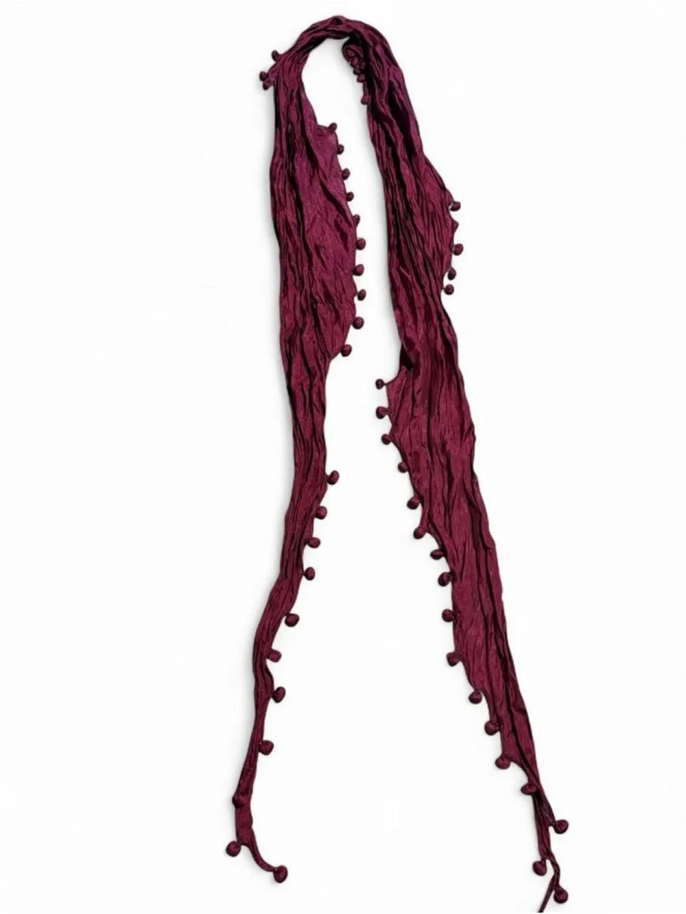 Women's Pom-Pom Trim Scarf - Burgundy